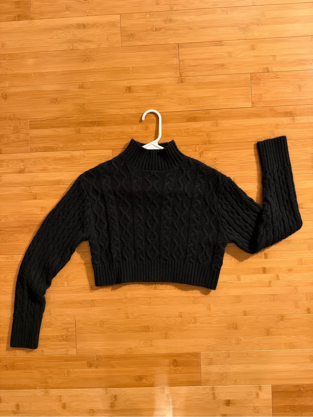 DKNY Black Cable Knit Cropped Turtleneck Sweater XXS